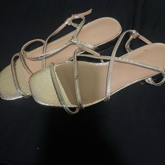 Express Gold Strappy Sandals with Flat Sole - Picture 2 of 4